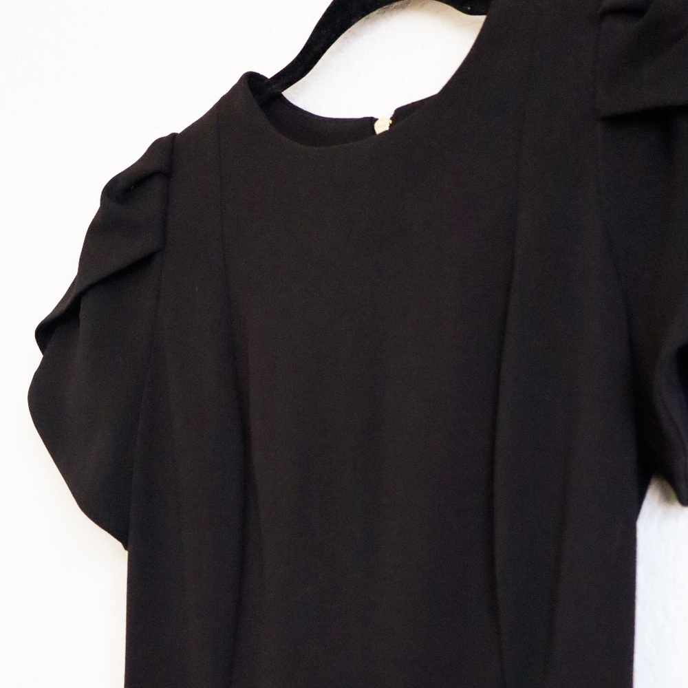 Calvin Klein Black Tulip Sleeve Sheath Dress Gold Exposed Zipper Career (size S)